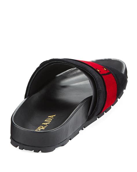 prada black slippers|prada flat velvet slides.